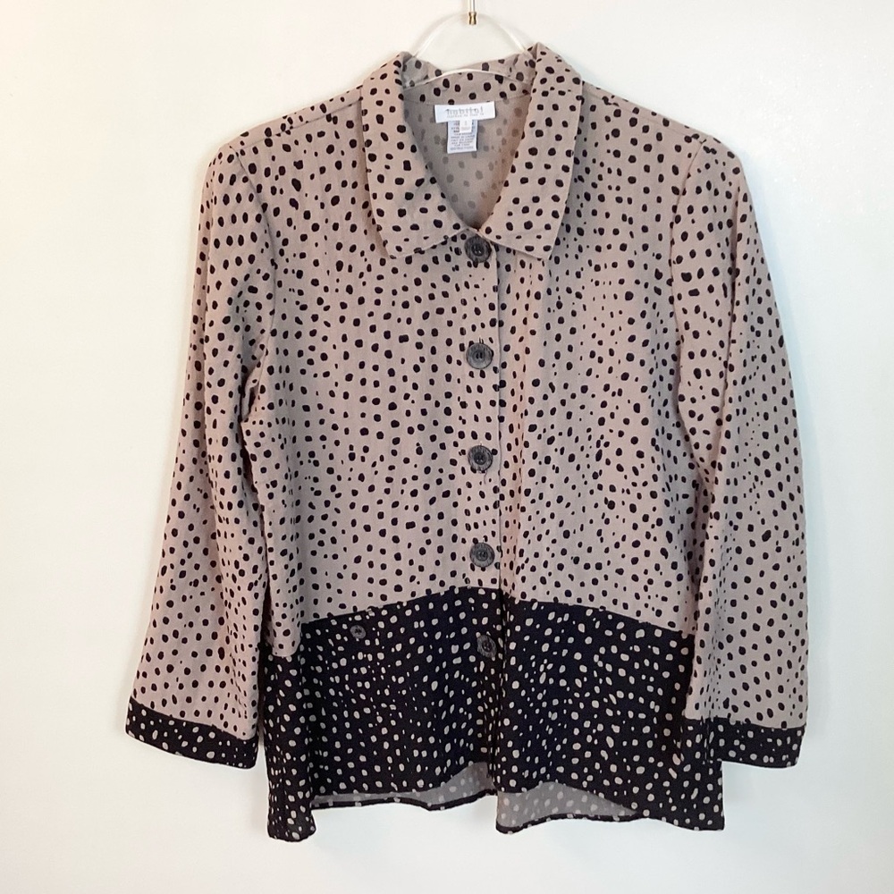 Habitat Clothes 3/4 Sleeve Spotty Colorblock Button Up Top - Tan/Black - S